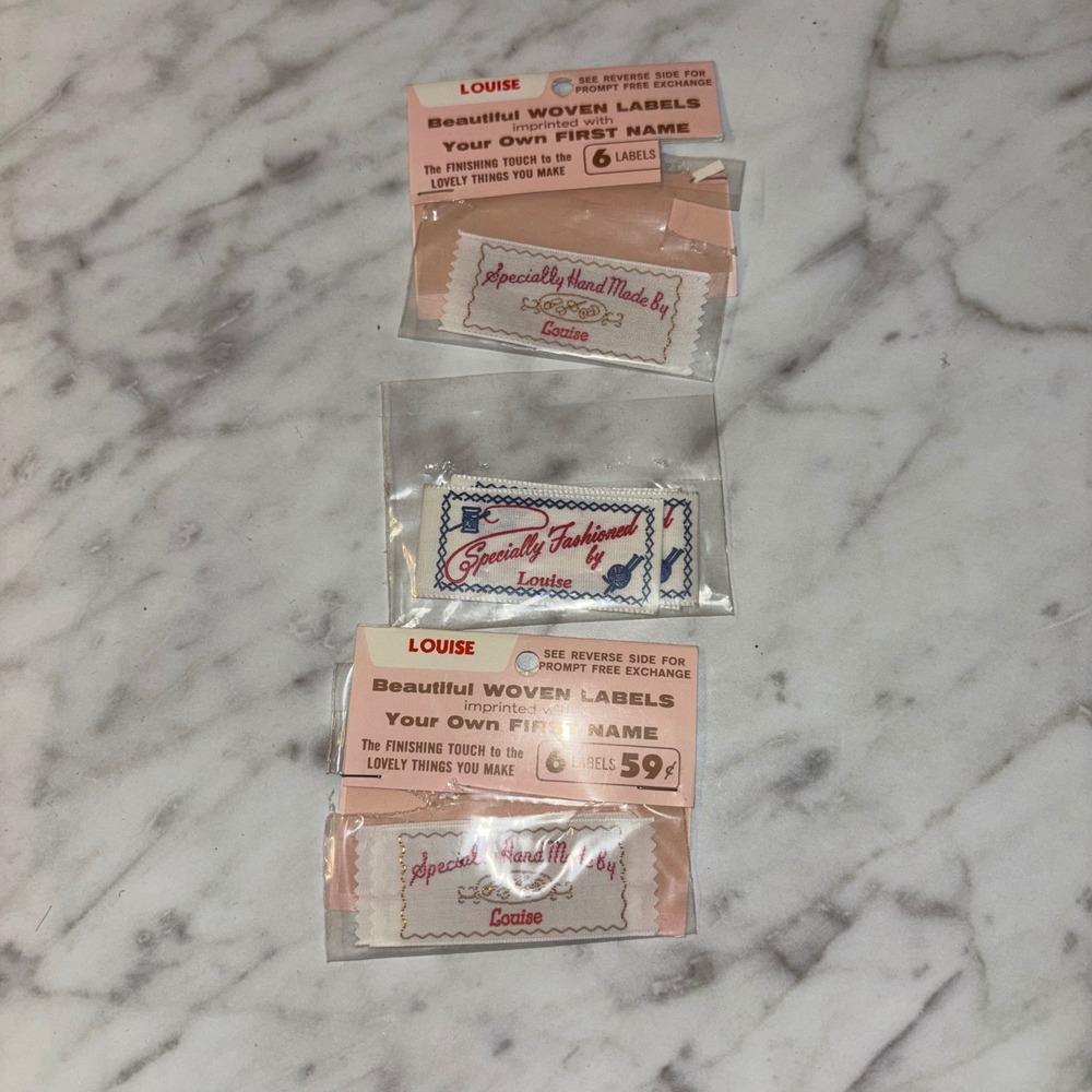Vintage Louise Woven Sewing Labels Specially Hand Made Fashioned Tags Lot 7pc